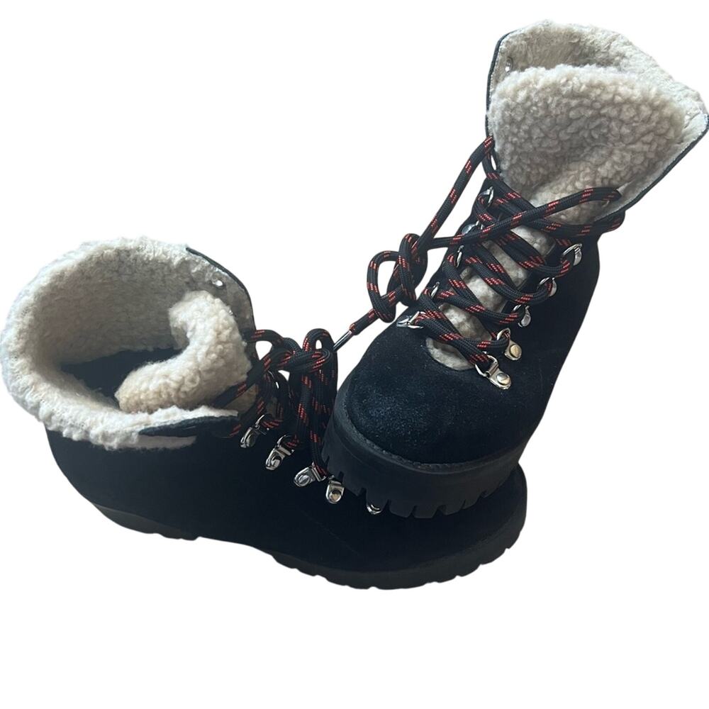 Steve Madden Black Suede Combat Boots with Red Laces Size 7